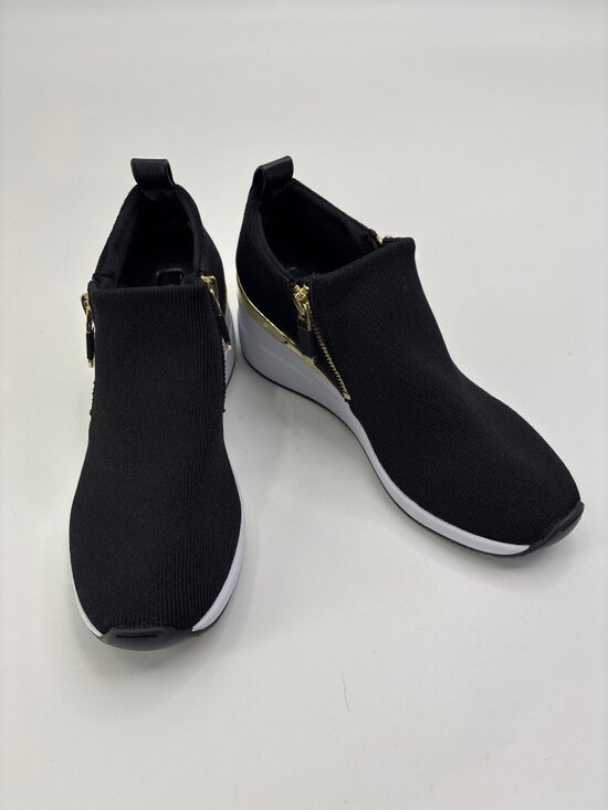 Dkny Shoes - DKNY Palma Slip On Wedge Fabric Sneakers Black Gold Accents Size 8.5 NWOB